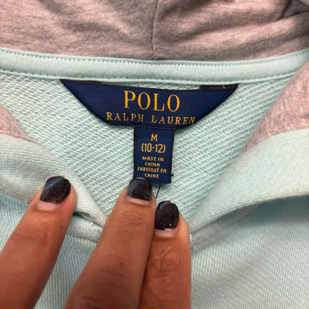 Polo Ralph Lauren Full Zip Hoodie Kids Medium Preppy Cozy Streetwear Aqua Teal